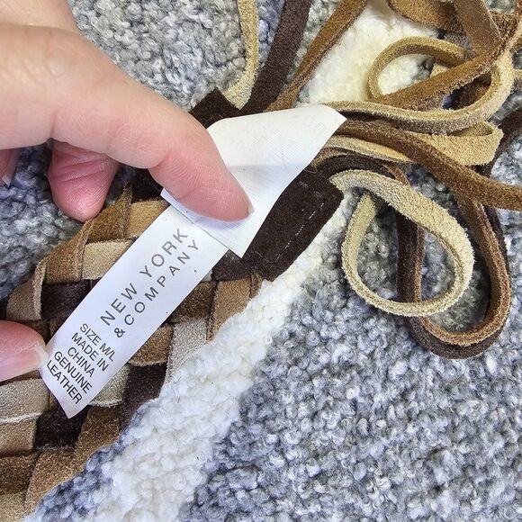NWT New York & Co Boho Multi Brown Leather Braided Belt with Fringe Size M/L - Picture 4 of 7